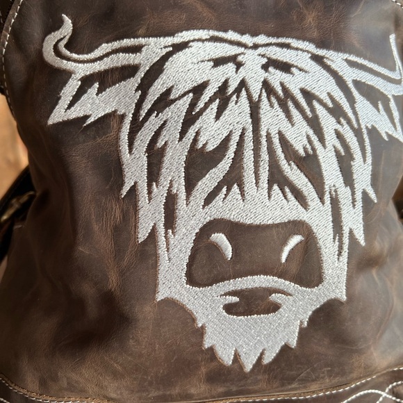 Rustic Highland Bull Genuine Crazy Horse Leather Small Backpack Bag Western Boho - Picture 3 of 13